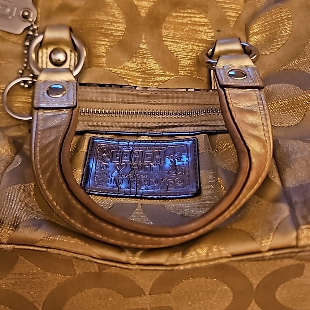 VTG COACH Y2k Gold Poppy Signature Logo Cloth Satchel Bag - Picture 16 of 16